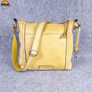 Fossil Crossbody Bag Mustard Yellow Genuine Leather Adjustable Strap Lagenlook